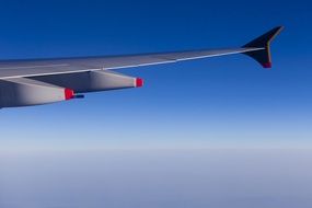 wing of the plane against the blue sky