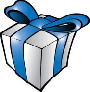 drawing gift with blue ribbon