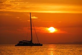 yacht in the sea at sunset, mallorca