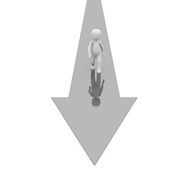 person walking on gray arrow, render, concept of direction