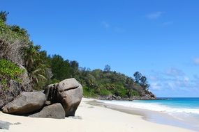 white sand beach and Stones on a sunny day