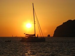 Catamaran at Sunset, Greece