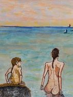 drawing people in the sea