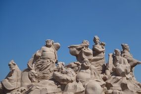 The Eight Immortals, sculpture at sky, china, Penglai