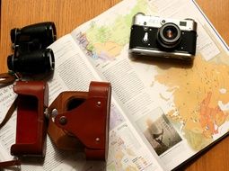 Old cameras on a book