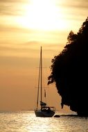 sailboat against the evening sky off the coast of Mallorca