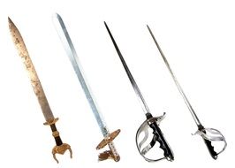 four steel swords on a white background