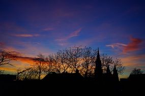 colorful sunset over ulm cathedral, germany, munich