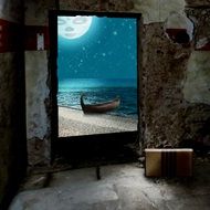 Clip art of fantastic photomontage of boat on a sand beach