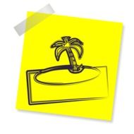 Tropical Beach Vacation on yellow sticker