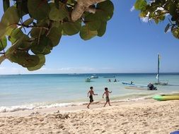 children play on the beach near the caribbean