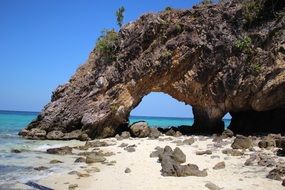 rock with a hole on the coast of thailand
