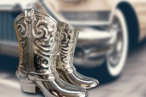 silver cowboy boots close up