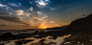 orange sunset on the coast of Malaga, spain