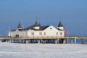 distant view of the sea bridge in Seebad Albek on the Baltic Sea