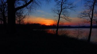 lake in the glow of a colorful sunset