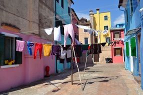 clothesline on a street in venice, burano