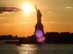 Statue Of Liberty at the sunset light