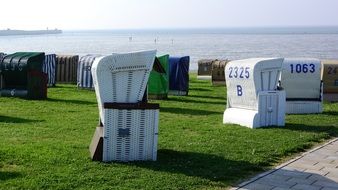beach chairs on the green grass