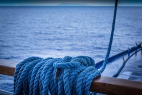 blue rope on a ship close up