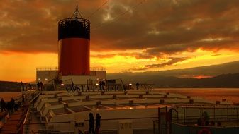 tourist cruise ship in the evening