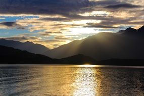 sunset over the coast in Te Anau