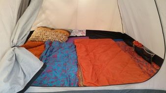 different sleeping bags in the tent