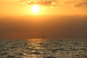 Landscape of the yacht at the sunset