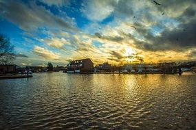 Beautiful sunset on the river in Wroxham, England