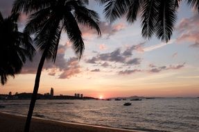 Landscape of the beach in Pattaya at the sunset