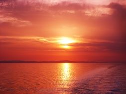 red-pink sky over the ocean