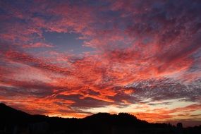 red bright sky at sunset