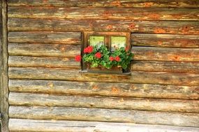Window on a log cabin's wall