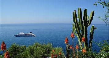 tourist ferry view from Amalfi coast, Italy