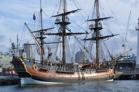 antique ship near the pier