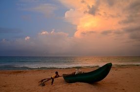 Landscape of the beach in Sri Lanka at the sunset