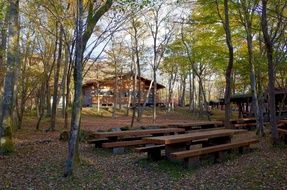 Beautiful landscape with the camp site in autumn