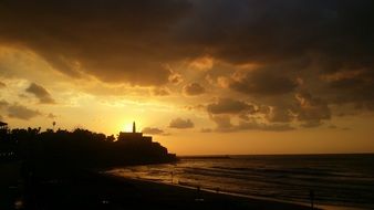 Beautiful and colorful sunset above Jaffa in Israel