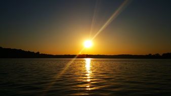 calm orange sunset over the lake