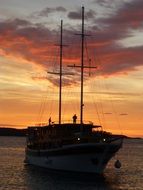 romantic sunset over the yacht