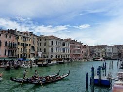 panoramic view of the gondolas on the water canal in venice