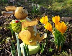 decorative Statue of the Easter Bunny with the flowers in spring