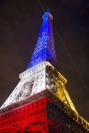 The Eiffel Tower in the colors of the Flag of France