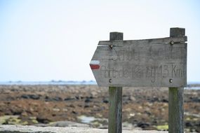 wood Sign on sea rocks