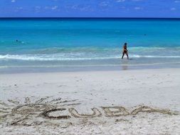 Cuba Beach and inscription on the sand Cuba