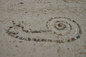 Snail made of the stones on the beach