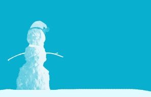 Snowman on the landscape with the blue sky
