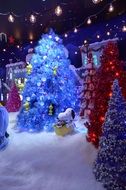 Snoopy and multi-colored Christmas trees