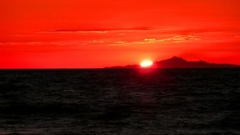 red sunset over the mediterranean sea