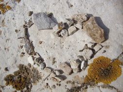 stone heart in the sand on the beach close up